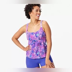 Kim GravelxSwimsuits For All Scoop Neck Tankini Set w/ Bike Shorts Purple Animal